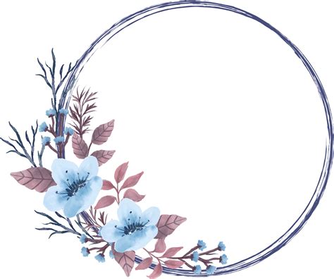 Beautiful Flower Wreath With Blue Flowers And Brown Leaves Watercolor