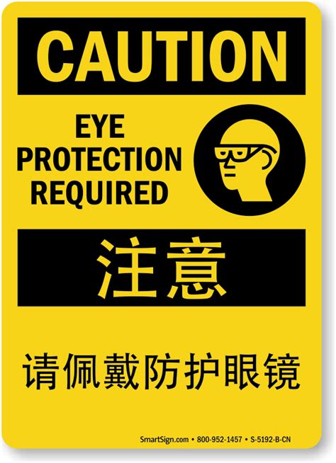 Bilingual Eye Protection Required Sign - English Chinese