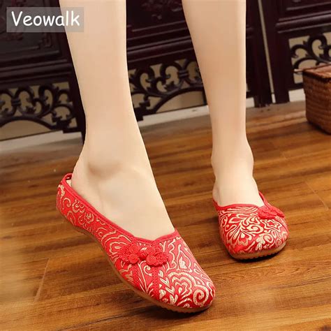 Veowalk New Summer Women Handmade Cotton Fabric Slippers Woman Chinese