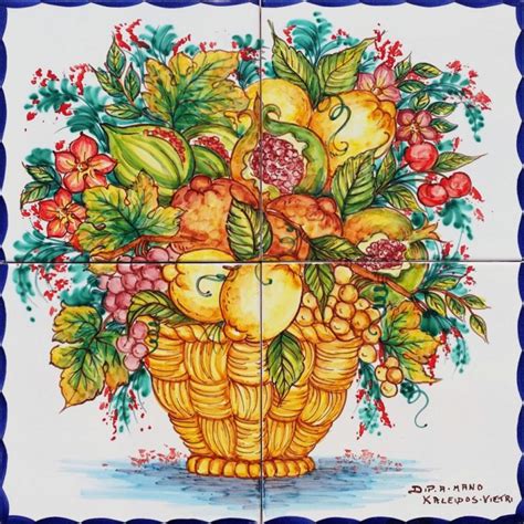 Cesta Fiori E Frutta Arte In Ceramica Vietrese Murale X Cm