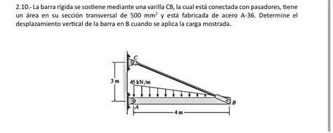 Solved 2 10 La barra rígida se sostiene mediante una Chegg