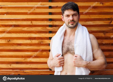 Muscular Man Naked Torso Towel His Neck Stock Photo By Borodai Andrii 577920712
