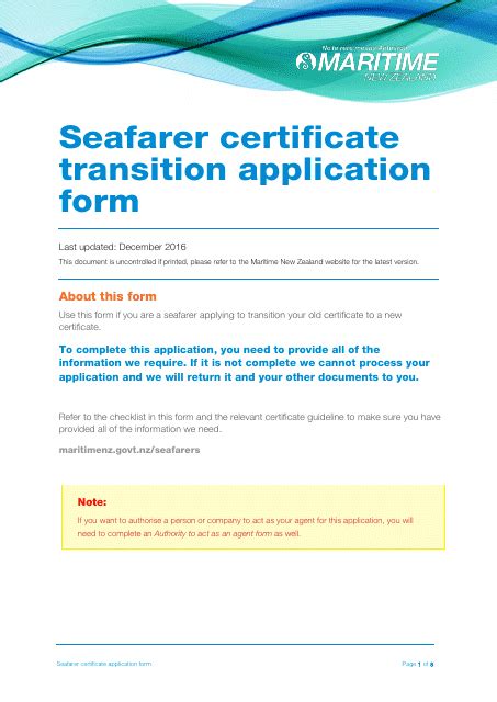 New Zealand Seafarer Certificate Transition Application Form Fill Out