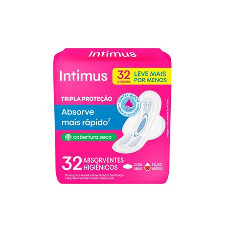 Absorvente Intimus Tripla Proteção Seca C Abas Pacote C 32 Unidades