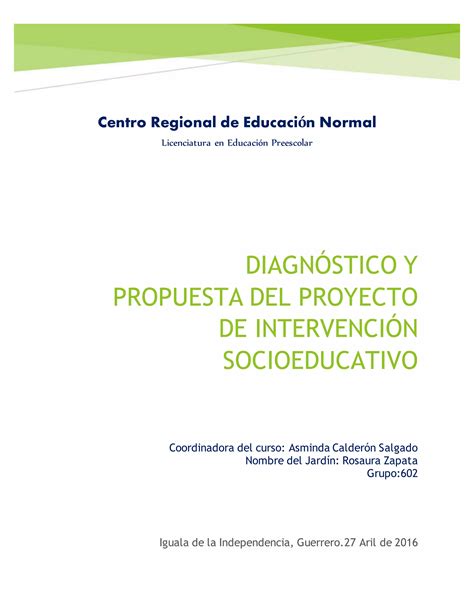 Diagnóstico Y Propuesta Del Proyecto De Intervencion Socioeducativo