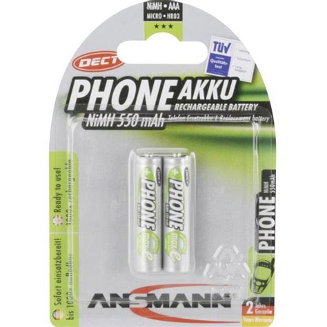 2x Piles Rechargeables Ansmann Aaa 550 Mah