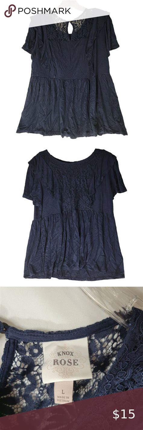 Knox Rose Navy Blue Laced Flutter Sleeved Blouse Top Size Xl Top