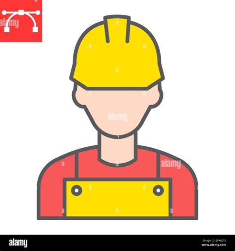 Icono de línea de color de trabajador de construcción ingeniero y