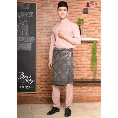 Nude Peach Baju Melayu Slim Fit Moden Baju Melayu Cekak Musang Sedondon