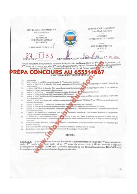 Concours Enset Douala 2024 Auditeurs Libres