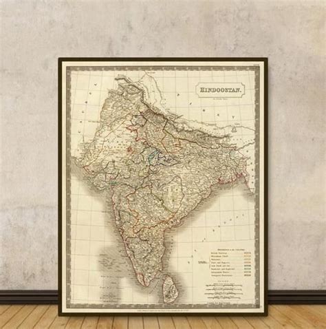 Map Of Hindustan Hindoostan India Wall Map History Of India Large