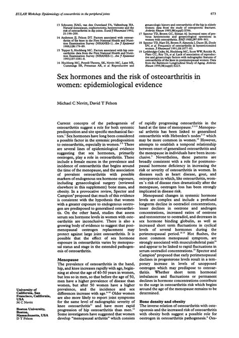 Sex Hormones And The Risk Of Osteoarthritis In Women Epidemiological