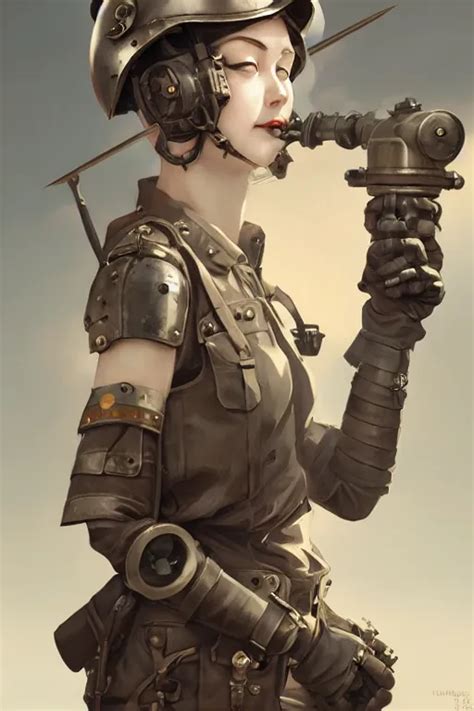 Dieselpunk Soldier Girl Helmet Shoulders Chest Stable Diffusion