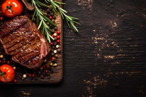 Premium Ai Image Grill Herb Red Background Steak Dark Beef Meat Raw