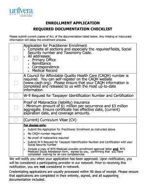 Fillable Online Application For Practitioner Enrollment Univera