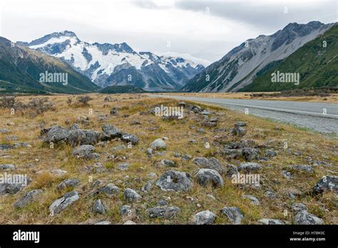 Mount Cook Road State Highway 80 Along The Tasman River Leading To