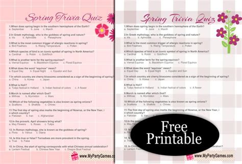 Free Printable Spring Trivia Quiz With Answer Key