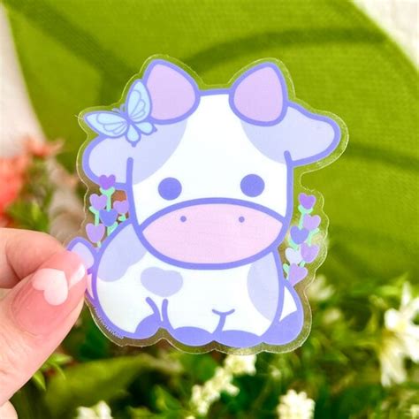 Lavender Cow Transparent Vinyl Sticker Laptop Stickers Etsy