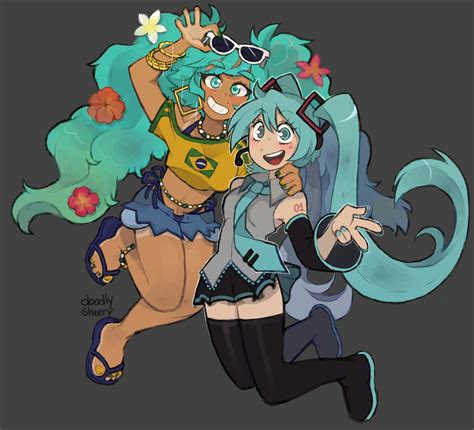 Hatsune Miku And Brazilian Miku Vocaloid Drawn By Mitsuko Tan Danbooru