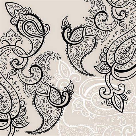 Ornament 3 Hand Drawn Paisley Ornament Batik Hitam Putih Vector