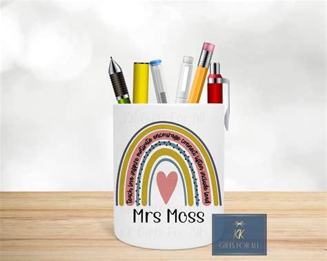 Personalised Teacher Pencil Pot Desk Tidy Teacher T Thank You Miss Rainbow Design Teacher