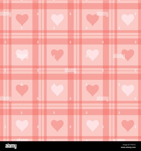 Vector Seamless Background Pink Checkered Wallpaper With Hearts Stock