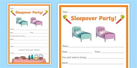 Sleepover At Home Party Invitations F 2 Parents