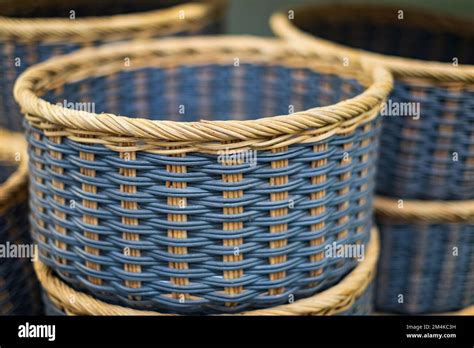 Collection Of Blue Handmade Rattan Baskets Handmade Wicker Basket Made