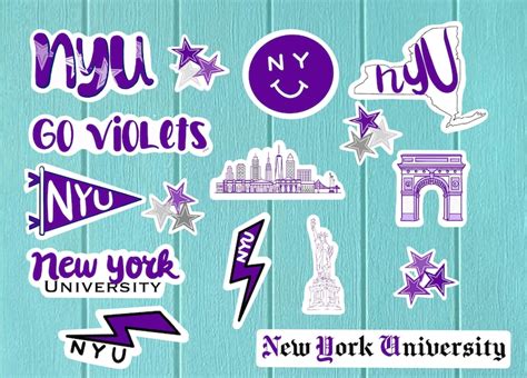 Nyu Sticker Set New York University Stickers Violets Etsy