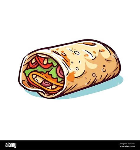 Mexican Burrito Wrap Burritos Hand Drawn Illustration Vector Doodle