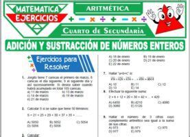 Ejercicios de Adición y Sustracción de Números Enteros para Cuarto de