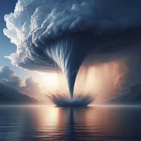 A Waterspout Touching Down On A Calm Lake Creating A Spectale Stock