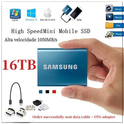 HD Externo Samsung T5 SSD 16TB 8TB 4TB Adaptador USB 3 1 Tipo C SSD 1TB