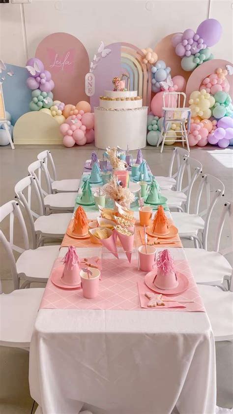 Pastel Butterfly Rainbow Birthday Party Ideas Photo 1 Of 31 1st