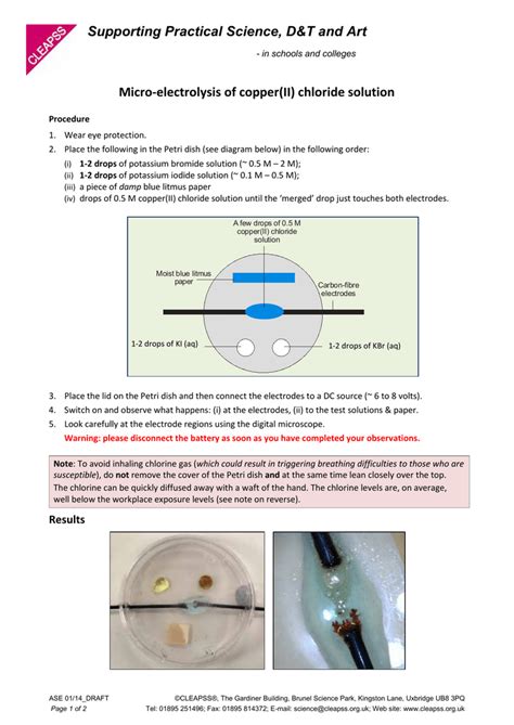 Supporting Practical Science Dandt And Art Micro Electrolysis Of Copperii Chloride Solution