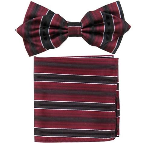 Burgundy/Black Striped Bow Tie with Pocket Square (Pointed Tip) – ABC ...