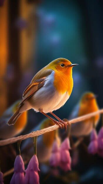 Un P Jaro Con Plumas Naranjas Y Blancas En Sus Alas Se Sienta En Una