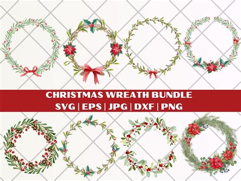 Christmas Wreath Svg Bundle Holly Wreath Svg Christmas Decor Svg