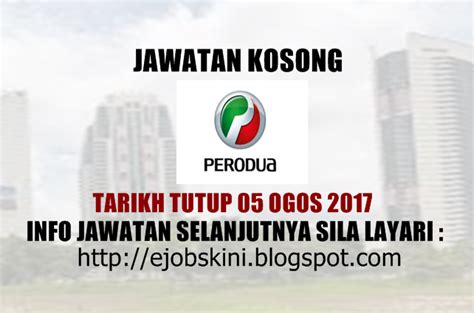 Jawatan Kosong Perodua Sales Sdn Bhd 05 Ogos 2017