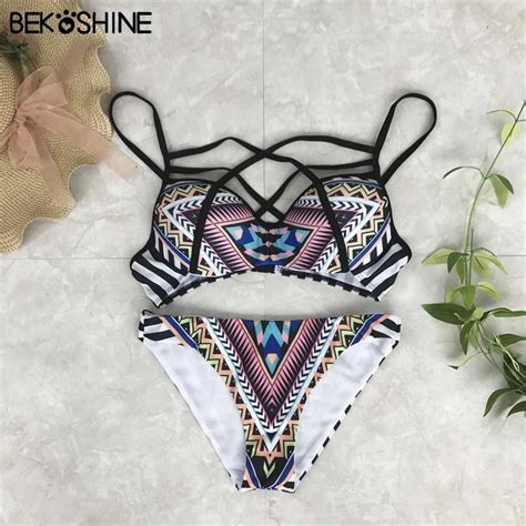 Bekoshine 2017 Women Bikini Set Print Swimwear Push Up Bikini Plus Size