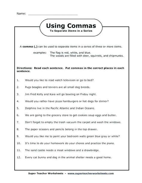 Commas Worksheet Th Grade Desalas Template Riset