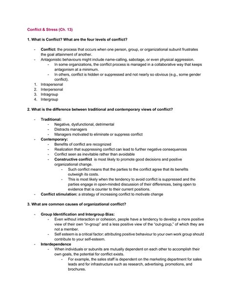 OB Final Test Bank Conflict Stress Ch 13 What Is Conflict