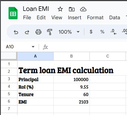 How To Calculate A Loan Emi On Google Sheets Microsoft Excel And Other