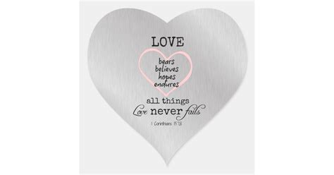 Love Never Fails Bible Verse Heart Sticker | Zazzle