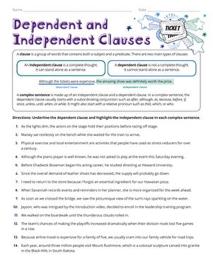 Independent And Dependent Clauses Worksheets Worksheets Library