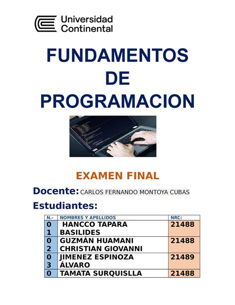 Fundamentos DE Programacion Examen Final FUNDAMENTOS DE PROGRAMACION