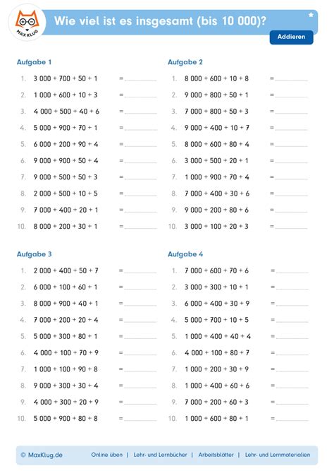Arbeitsblatt Wie Viel Ist Es Insgesamt Bis 10 000