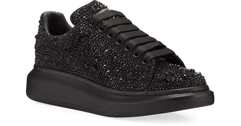 Alexander McQueen Crystal Embellished Tonal Platform Sneakers In Black