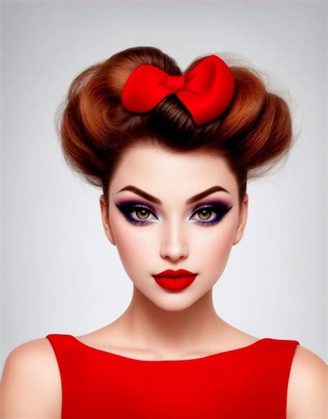 Premium Ai Image Pretty Girl With Unusual Hairstyle Bright Makeup Red