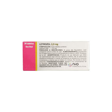 Letrozol 2 5 Mg Uso Oral Nio Pharmaceutical X 30 Tabletas